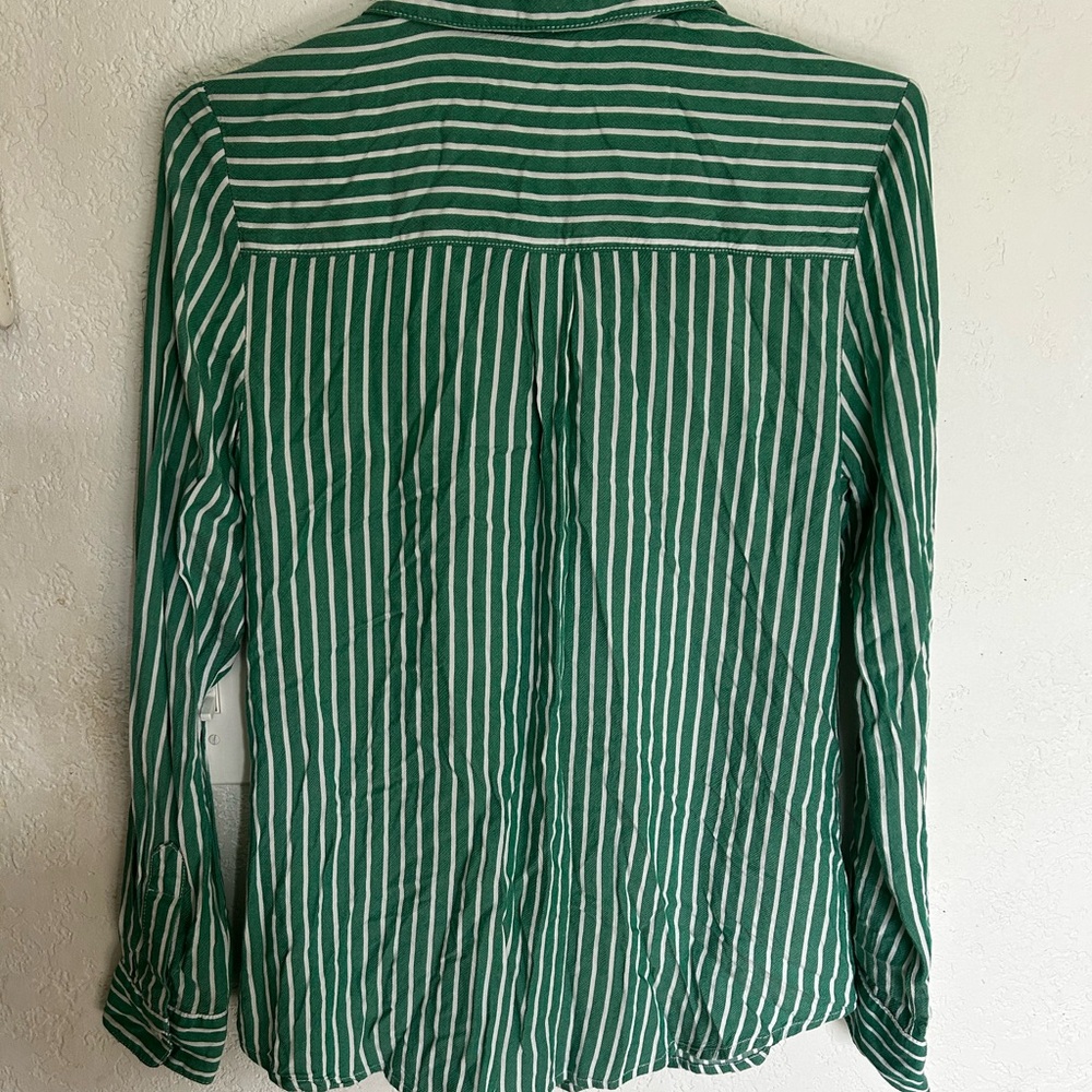 Beachlunchlounge Green and White Striped Button Down Shirt - Picture 3 of 3